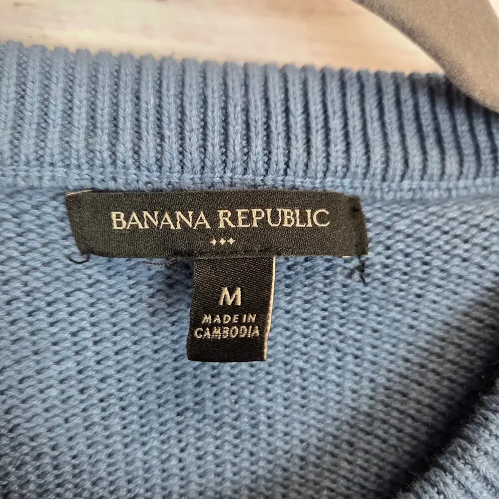 Banana Republic Mens Blue Chunky Knit Sweater M Crewneck Thermal Top Cas Office